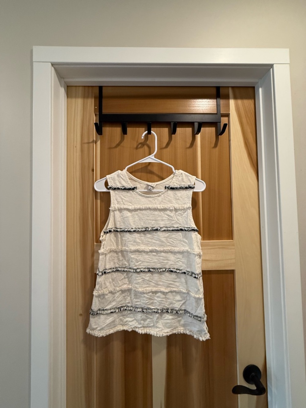 a new day Cream Tank Top with Black Trim